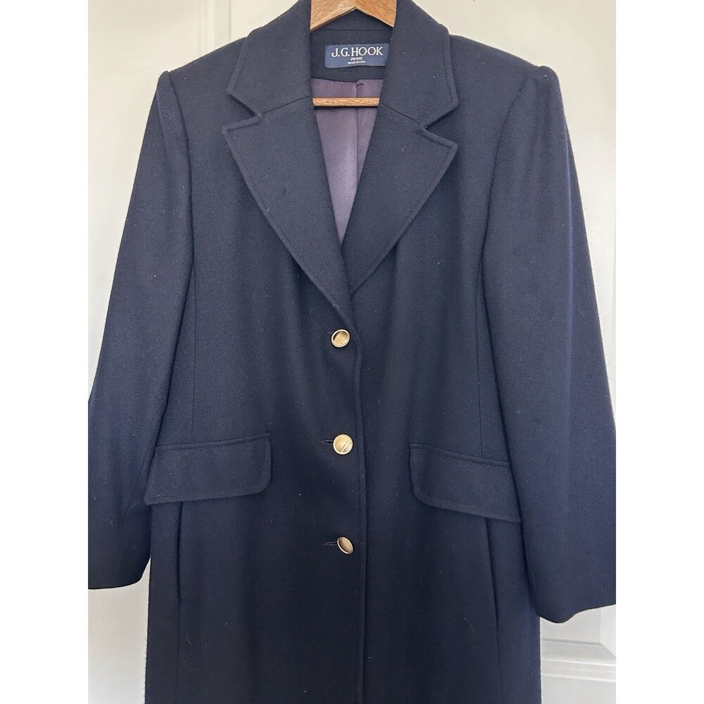 J G Hook Vintage Merino Wool Coat Sz 10 Navy Long Tailored Classic Gold Buttons - Picture 3 of 15